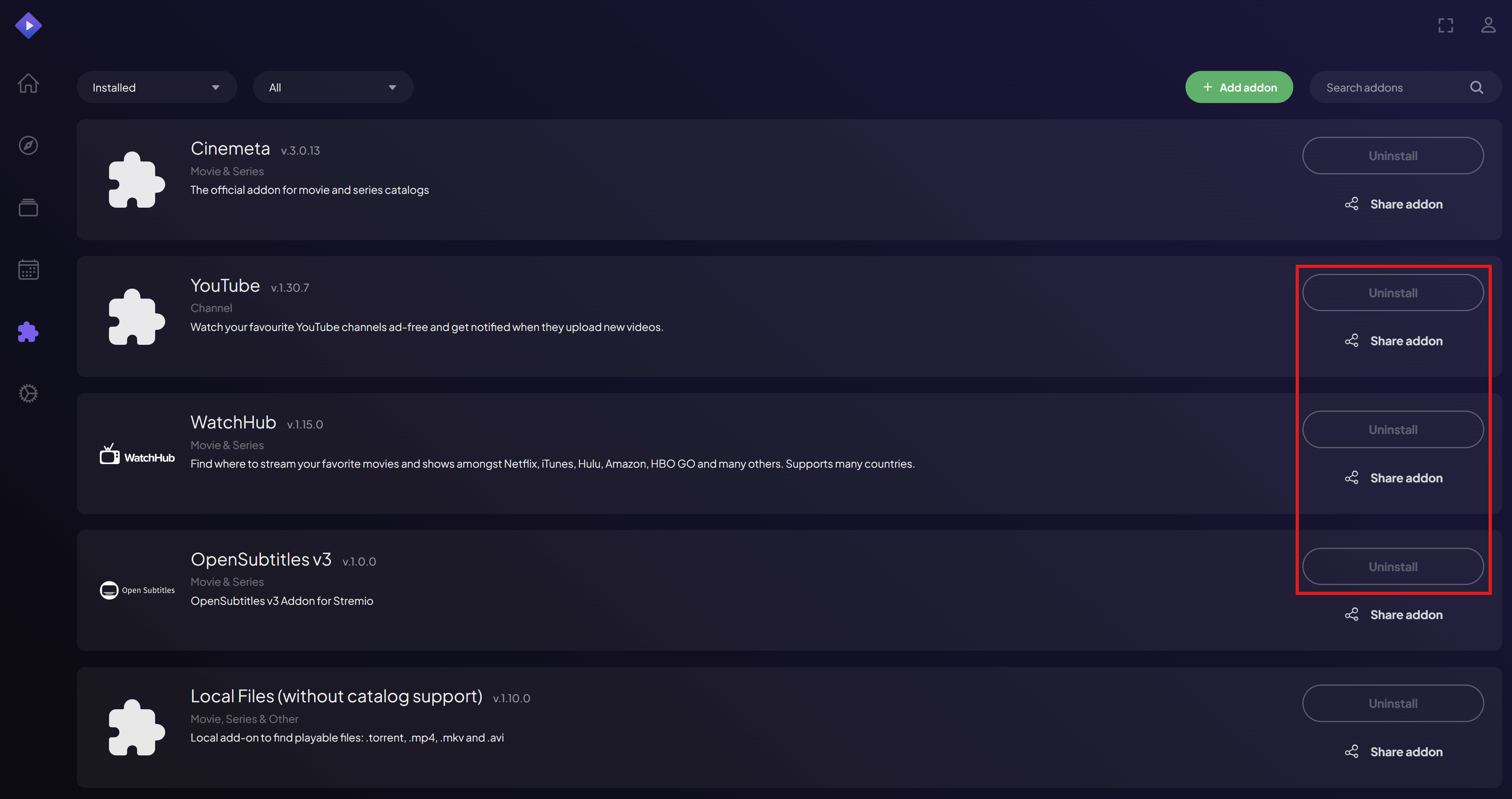 Remove Addons