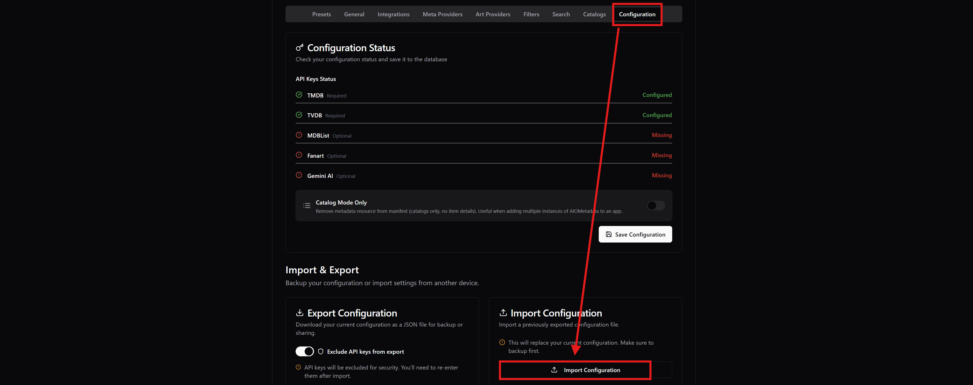 Import Configuration